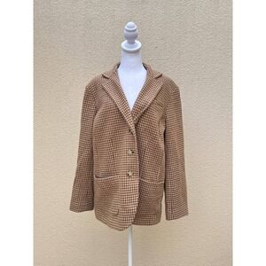 Ralph Lauren brown houndstooth single breasted wool blazer 18W